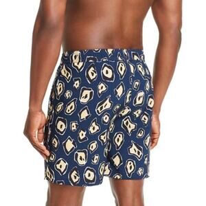 Onia Navy Abstract leapoard mesh lining The Charles Swim trunks Men's size XL